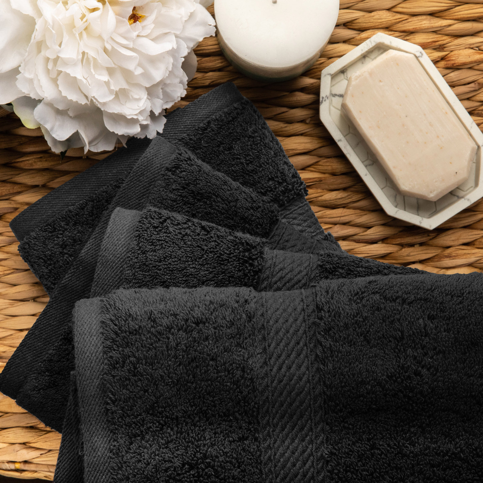 Egyptian Cotton Hand Towels, Black