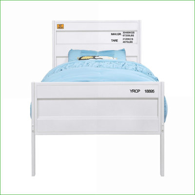 Structure de lit plateforme pleine grandeur en métal - style contenant de chargement, aucun sommier requis, blanc pour les chambres modernes