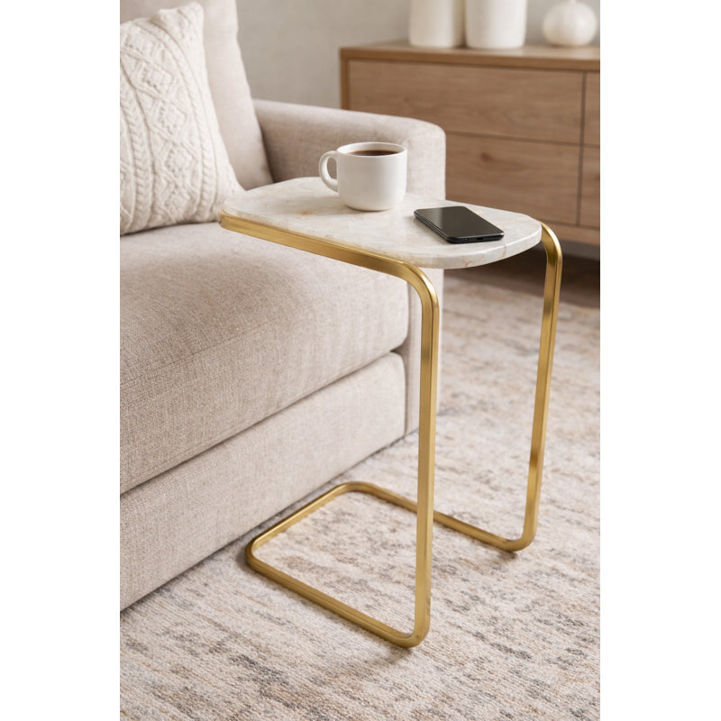 White Quartz C-Shaped Side Table