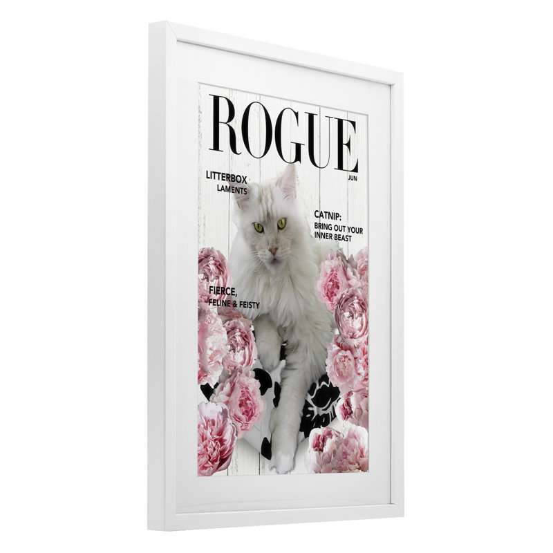 «Funny Floral Cat», reproduction sous verre encadrée par Sasha, H 23 po x l 17 po, Cadre noir minuit