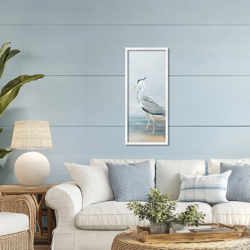 Héron dans une eau peu profonde, estampe numérique, design par Lily K., H 30 po x l 13 po