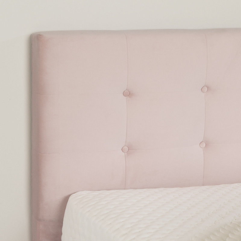 Pale Pink Velvet Twin Upholstered Platform Bed with Headboard
