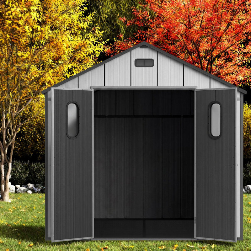 Spacious Sheds with Storage, 8x6 Resin Steel Modern Backyard Shed, 92.52*92.86*94.72