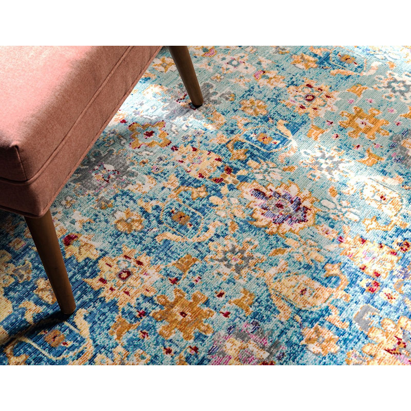 Tapis bleu / crème Donminique Southwestern, Rectangle 4 pi x 6 pi