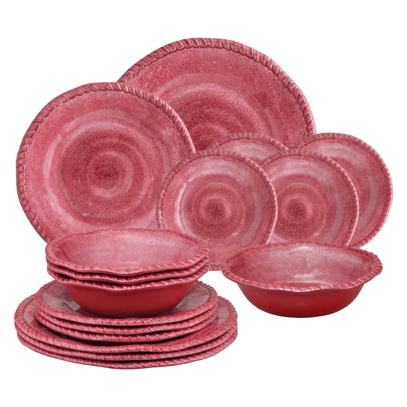 Assaria 16 Piece Melamine Dinnerware Set, Service for 4, Pink