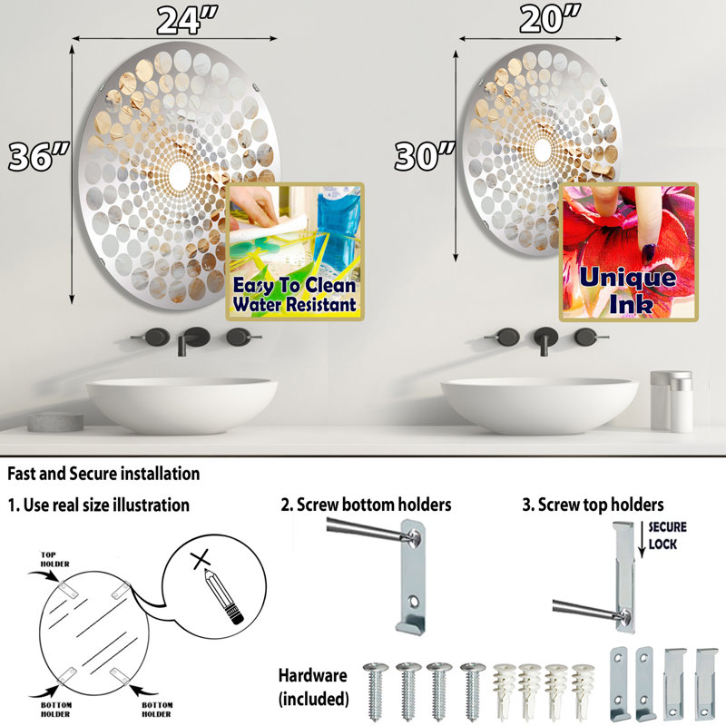 Miroir décoratif beige et doré Glacier Stone Simplicity III - Radial Dot-MIR113332-Oval, L 20 po x H 30 po