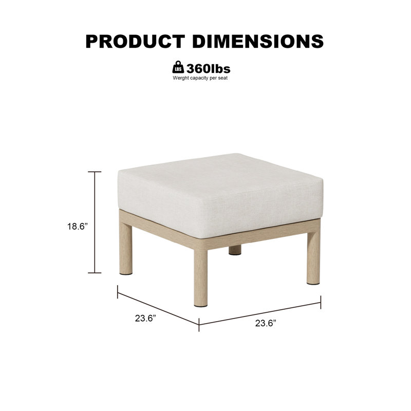 Repose-pieds de patio extérieur en aluminium avec coussin épais de 7 po (ensemble de 2), Beige