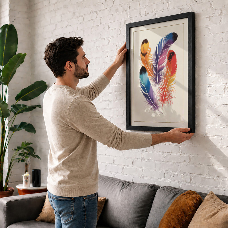 Three Feathers in Flight Botanical - Framed Print, Oak, A4 - 29.7 x 21.0 cm