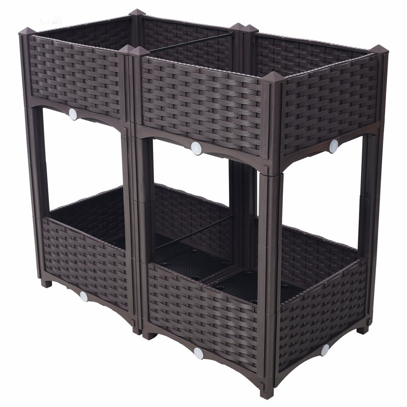 Elevated Planter Garden Box with Self-Draining System for Vegetable, Flower, and Herb Gardening, Brown, 31.5x15.7x27.7 Inches