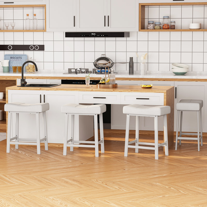 Bar Stool with Iron Frame, White, 4