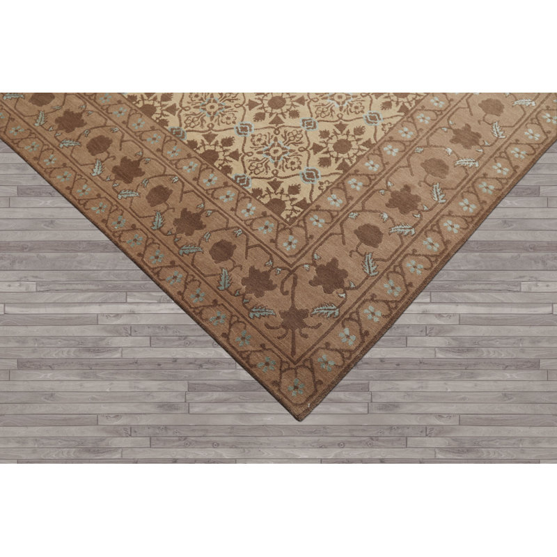 Tapis transitionnel en laine et en soie noué à la main 8 x 10 de couleur brun beige