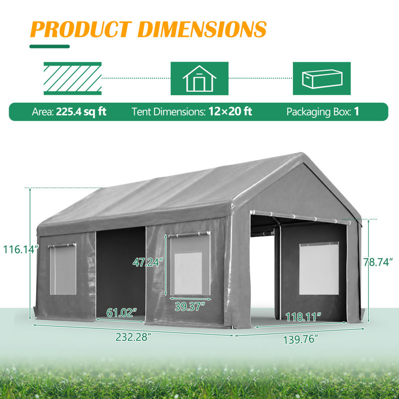 12 X 20 Ft Heavy Duty Carport Canopy Outdoor Garage With Roll-Up Doors And Mesh Windows