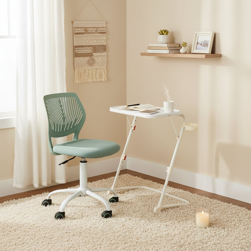 White Adjustable Folding Desk Space-Saving Design Lightweight Metal Frame for Home Office, White