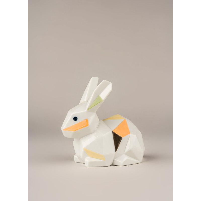 Rabbit Figurine, White/Brown