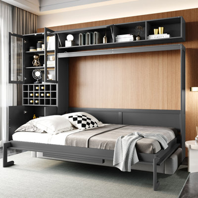 Lit double blanc, tablettes, et - pratique et peu encombrant pour les petits appartements avec une vie multifonctionnelle