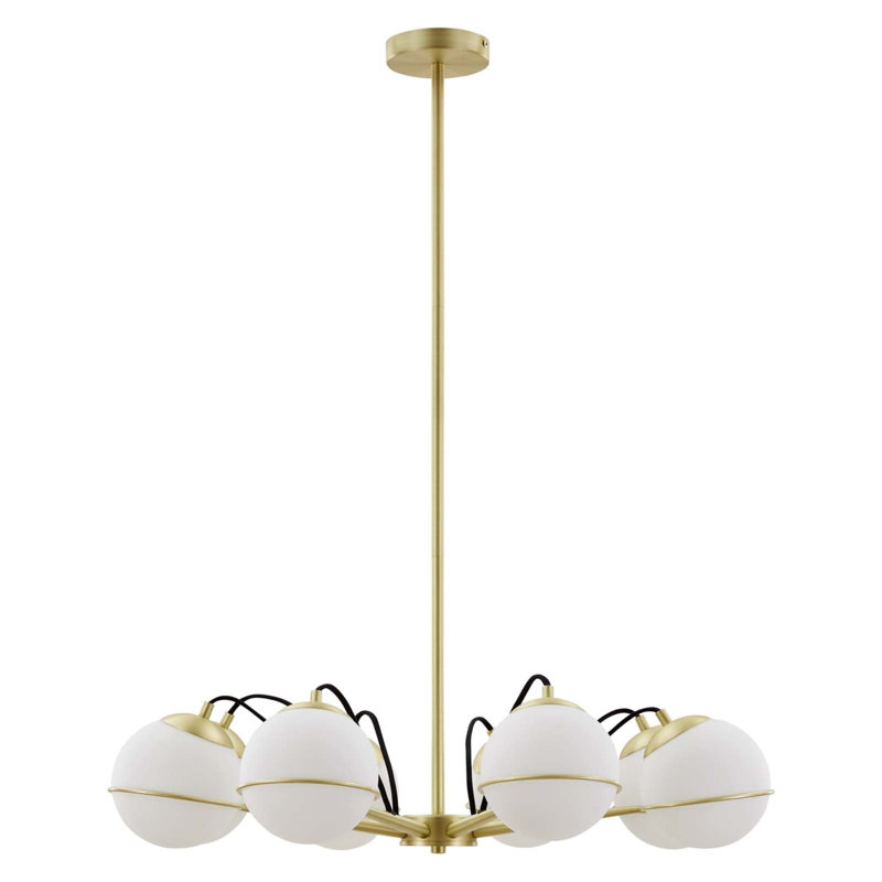 Opal Gold Satin Brass 8-Light Chandelier with Glass Globes