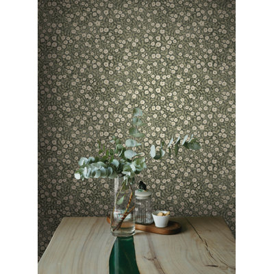 Papier peint floral vert Poppy Trail