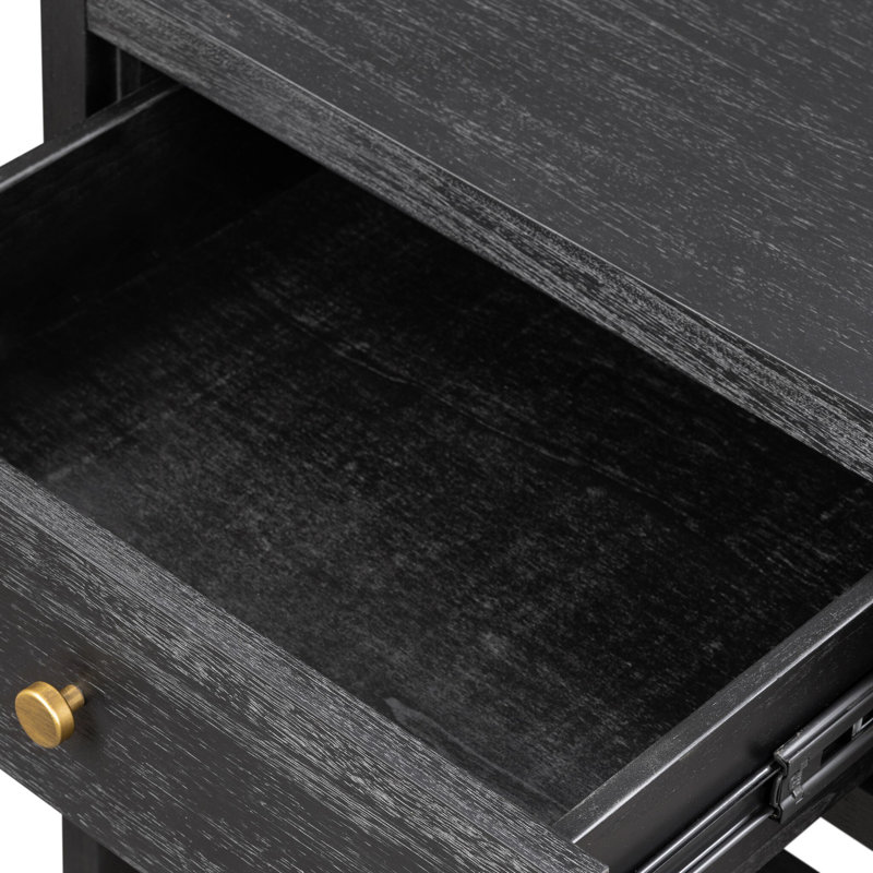 Sullivan Small Nightstand-Saddle Tan, Brushed Black Acacia Solid