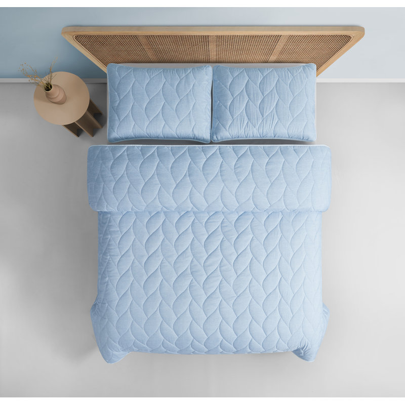 Emily 3 Piece Comforter Set, King Comforter + 2 King Shams, Blue
