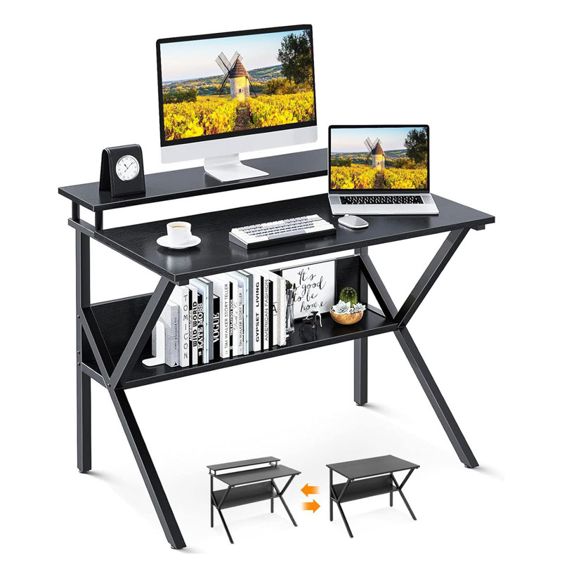 Small Desk, 27.5 Inch Small Computer Desk For Small Spaces, Compact Desk With Storage, Tiny Desk Study Desk With Monitor Stand For Home Office