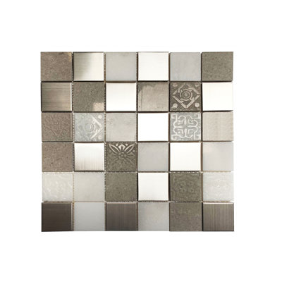 2" x 2" Limestone/Metal/Glass Grid Mosaic Wall Tile