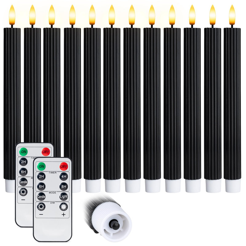 Bougies à DEL cannelées cannelées cannelées sans fil, télécommande, bouton marche / arrêt, à piles, paquet de 12, Noir