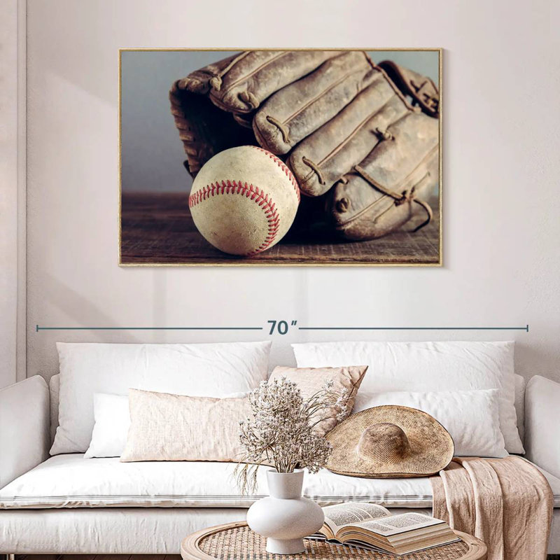 Souvenirs de baseball, Cadre flottant en bois naturel, 46 po x 31 po