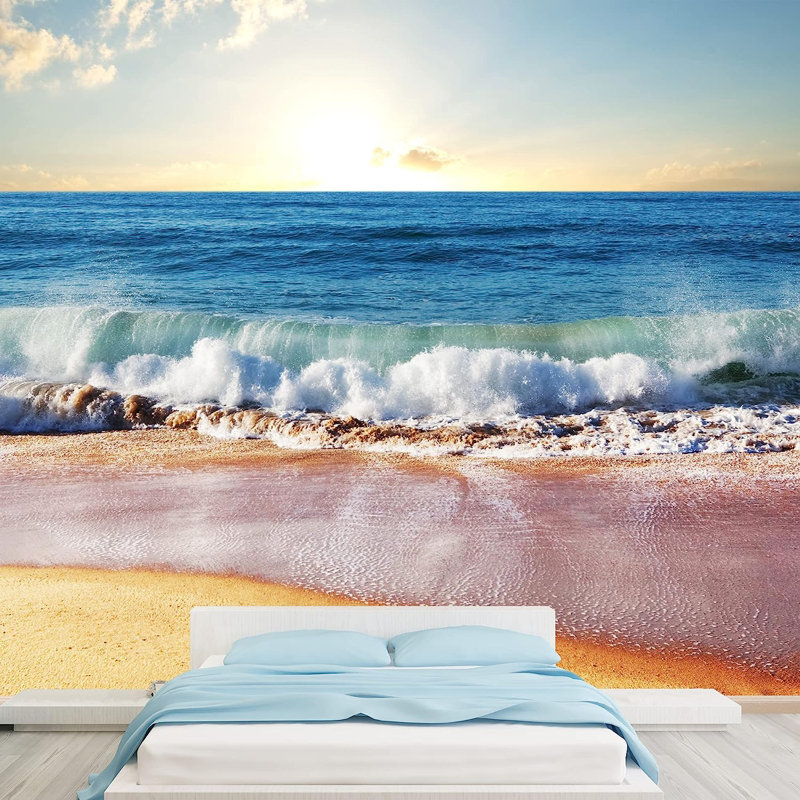 Peintures murales murales peignables «Coastal Blue Ocean Waves on the Beach», L 66 po x l 96 po