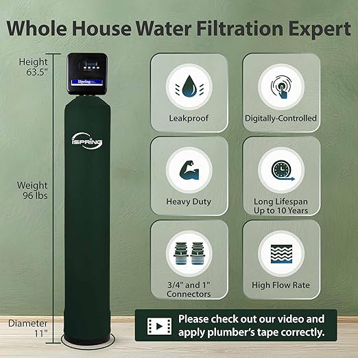 Le système de filtre à eau pour toute la maison iSpring WF150K-PF, testé pour le retrait du PFAS, réduit le chlore et les métaux lourds, jusqu'à 10 ans de protection