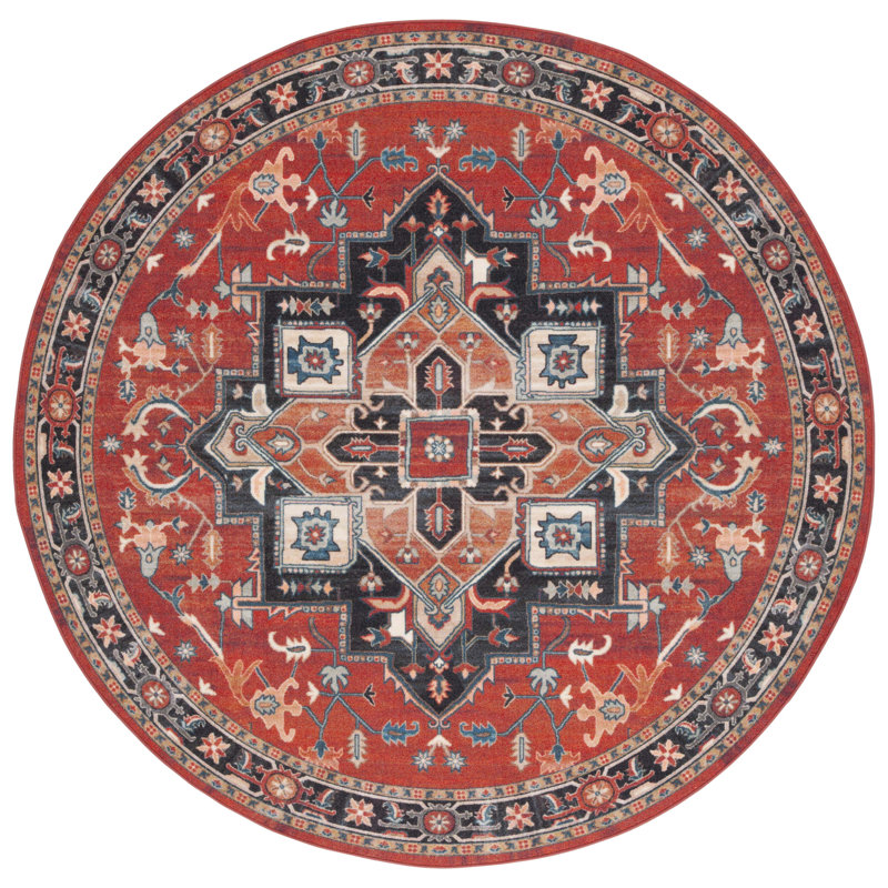 Ossiel Performance Machine Washable Southwestern Rug, Round 6'7"