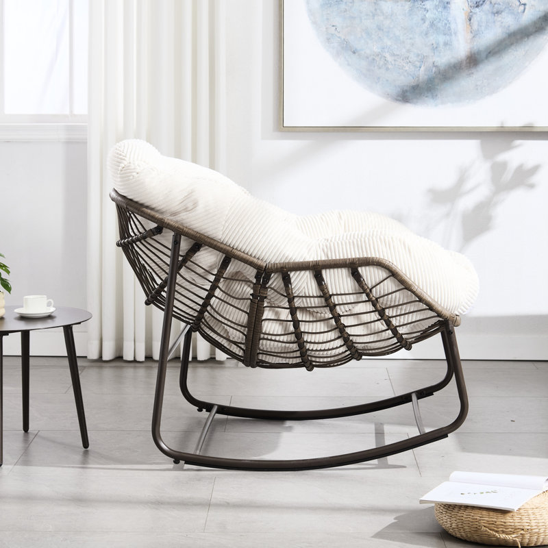 Fauteuil inclinable blanc à bascule, confortable pour la véranda, le jardin, le fauteuil d'extérieur blanc, le patio, Beige