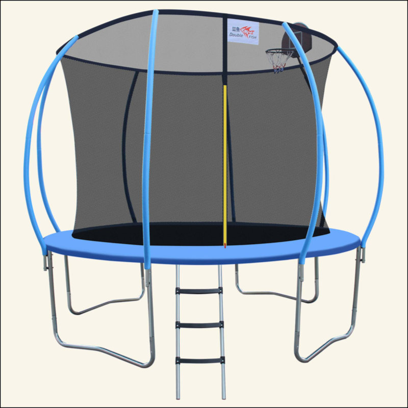 Mini trampoline de remise en forme pliable 12 pieds avec rampe pour adultes, capacité de 400 lb, cadre en fer rond, compact et portable pour les entraînements à domicile
