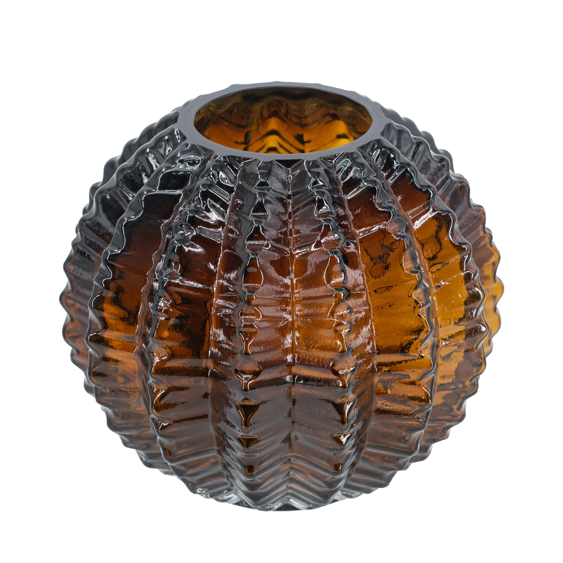 Orren Ellis Textured Round Glass Vase with Amber Finish | Wayfair