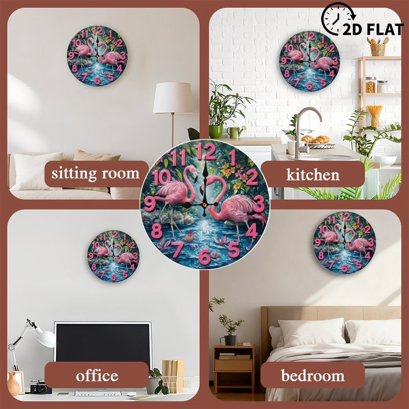 Horloge, chiffres, flamants, jungle, ruisseau