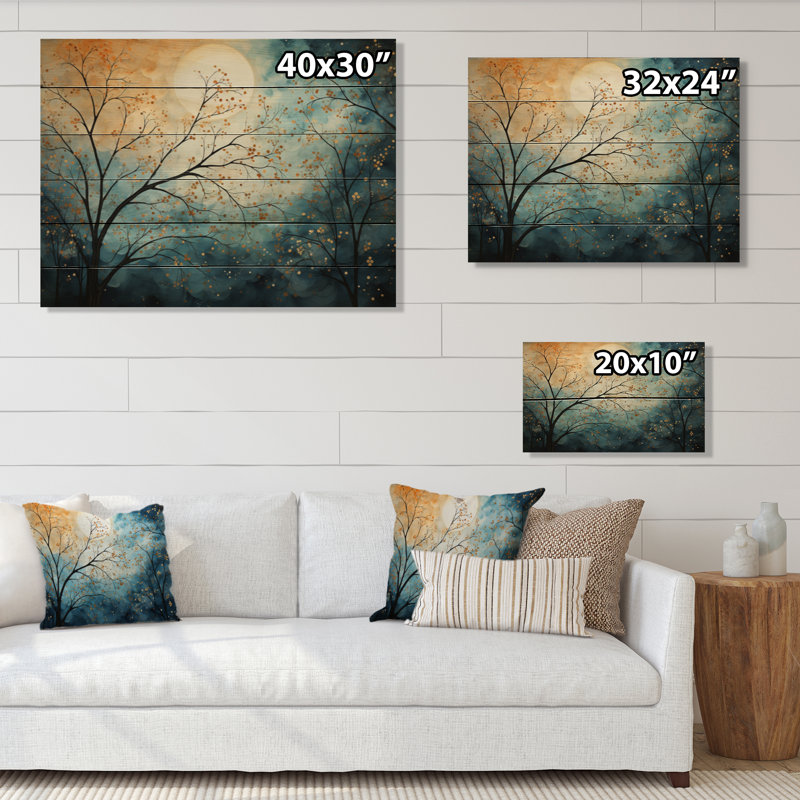 Ciel céleste mosaïque paysage V - reproduction abstraite sur bois de pin naturel, H 24 po x l 32 po x P 0,78 po