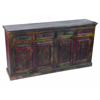 Buffet 72 po à quatre tiroirs en bois massif brun foncé et vert 72 po