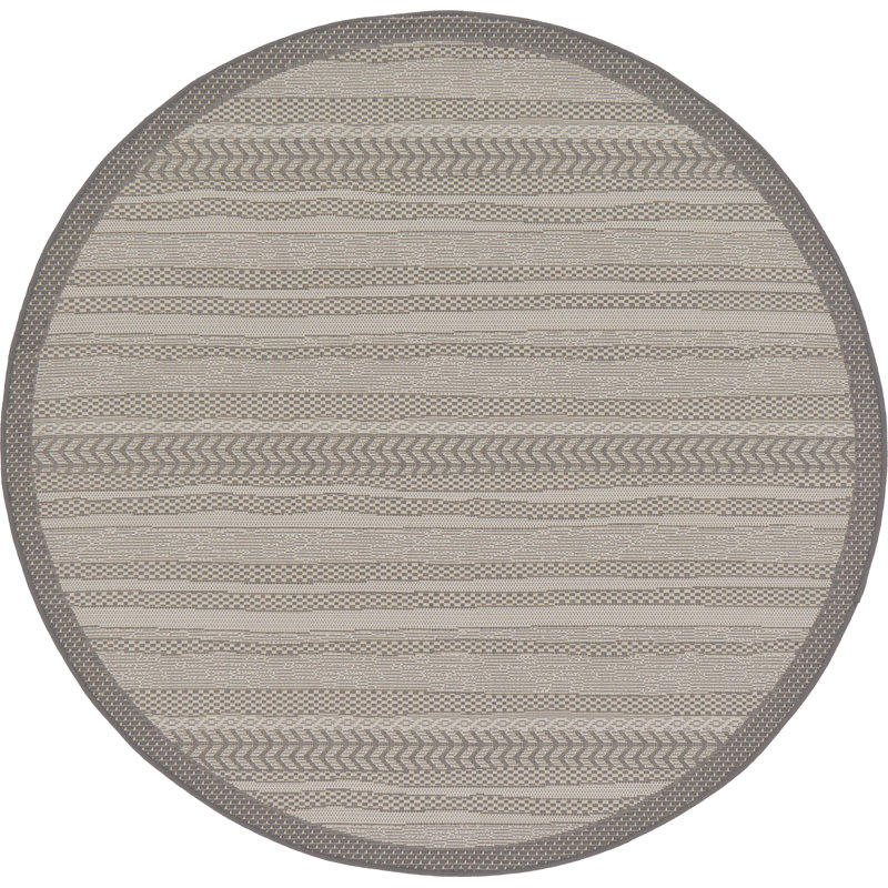 Tapis intérieur / extérieur rayé gris McLellen, Rond 6 pi 1 po