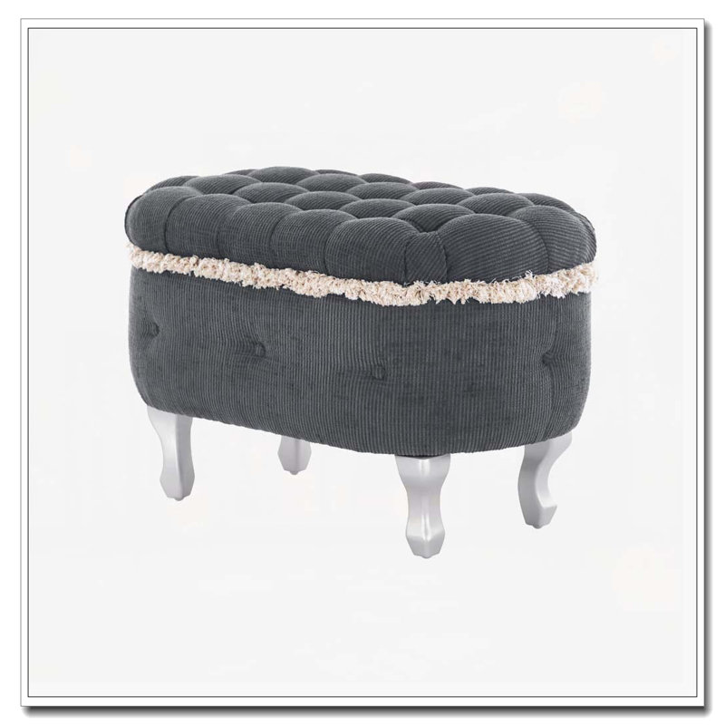 Banc de rangement avec repose-pieds en tissu, Gris