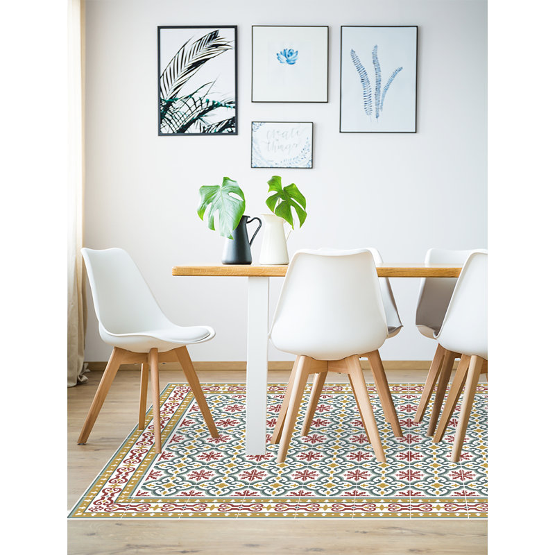 Auston Vinyl Machine Printed Area Rug, Rectangle 3'3.4" x 4'4.4"