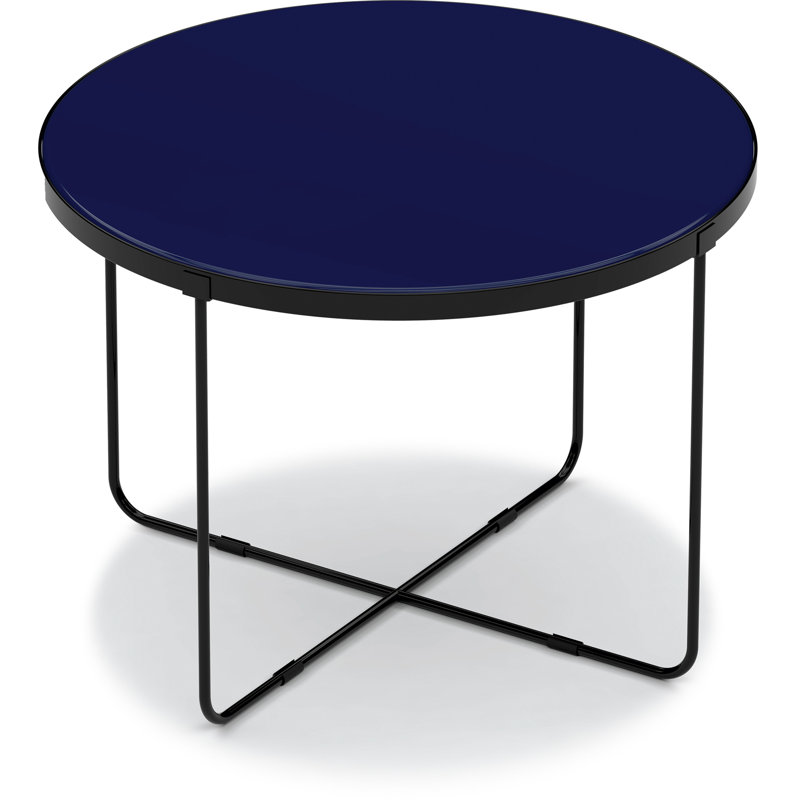 Finch 28'' Round Blue Wood Coffee Table with Black Metal Base