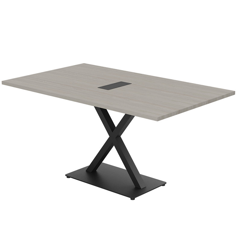 Table de conférence rectangulaire avec base en X en métal | Unité électrique, L 72 po x l 36 po, Noir mat, Sel Lakeland