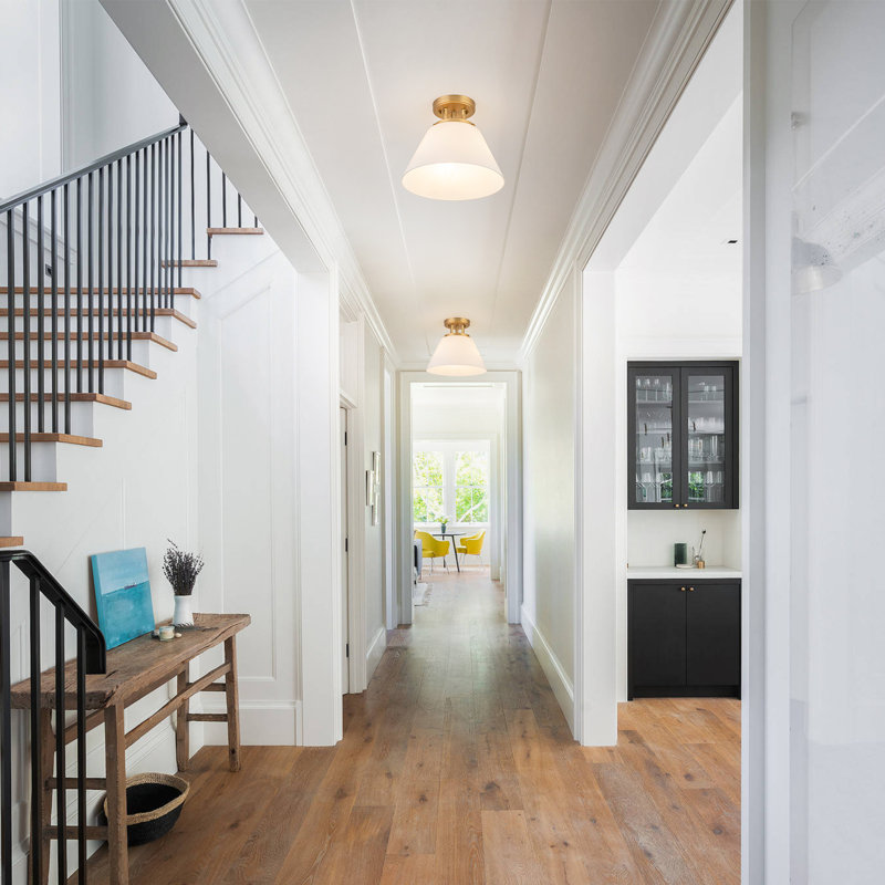 3-Light Tapered Glass Semi Flush Mount