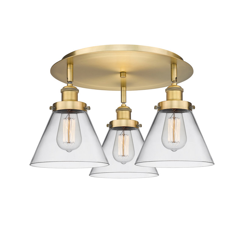Plafonnier encastré 3 lumières Cone, Clair, Laiton brossé