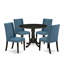 L'ensemble de table de salle à manger 5 pièces comprend une table ronde avec Dropleaf et 4 chaises Parson rembourrées en tissu bleu, noir brossé-106914689-109975830-109975831