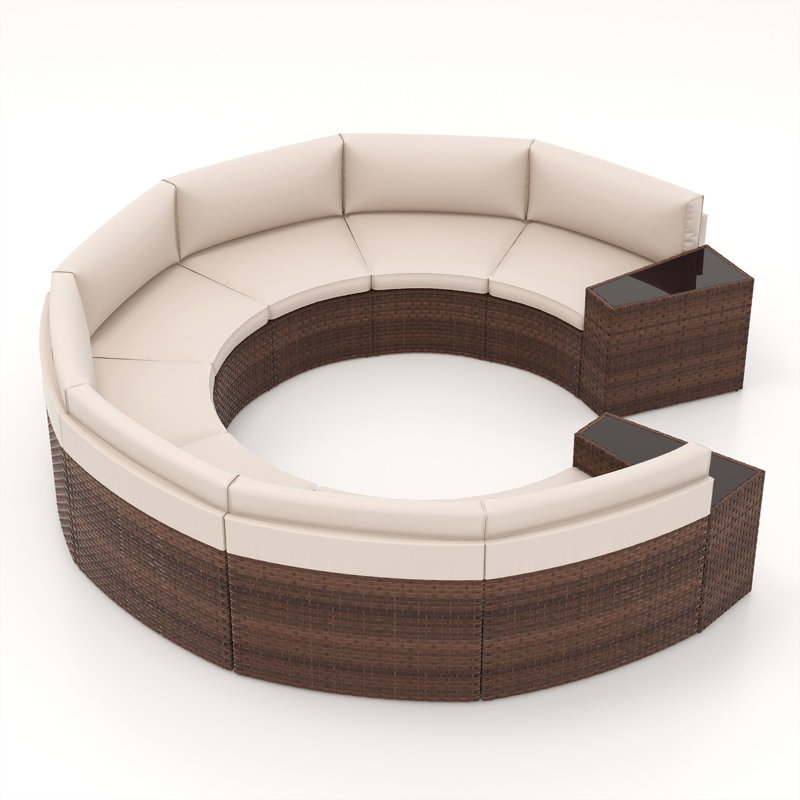 Ensemble de conversation pour 8 personnes avec coussins, Structure brune / coussin beige