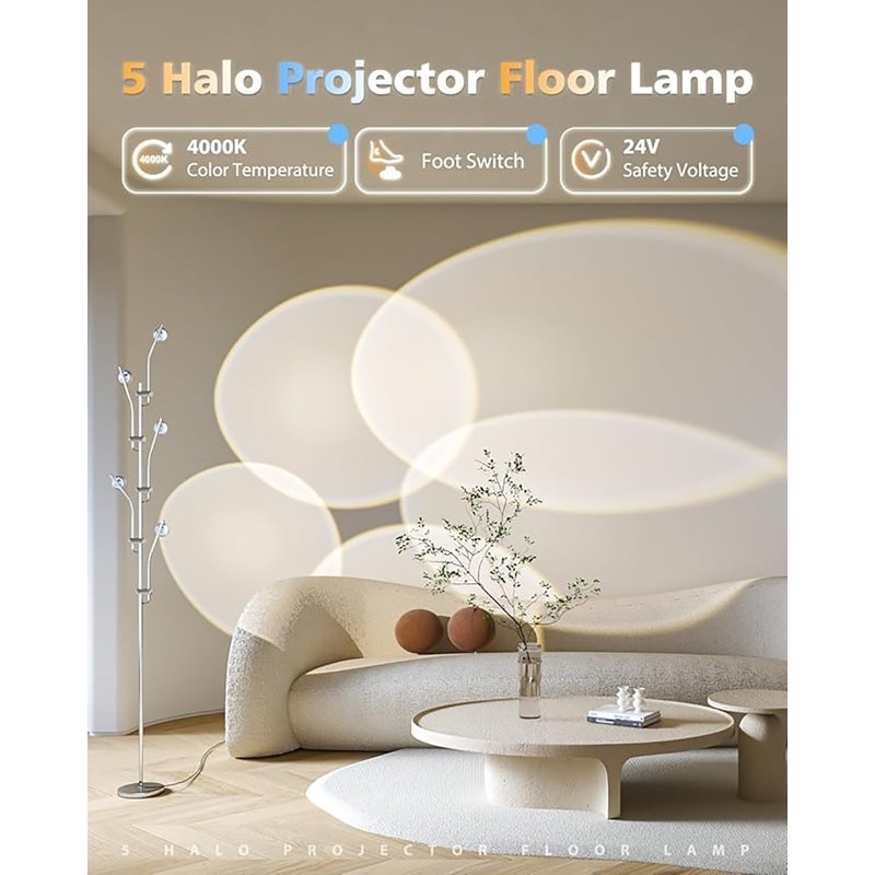 Polynescence Floor Hansel Modern Chrome Led Light With Adjustable Arms, Remote Control & Colour Filters For Customizable Ambiance