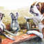 « dogs bar », reproduction de peinture à l’aquarelle encadrée-21968687