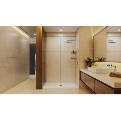 DreamLine SlimLine 36 inch D x 48 inch W x 2 3/4 inch H Single Threshold Biscuit Alcove Shower Base with 2 inch Chrome Center Round Drain