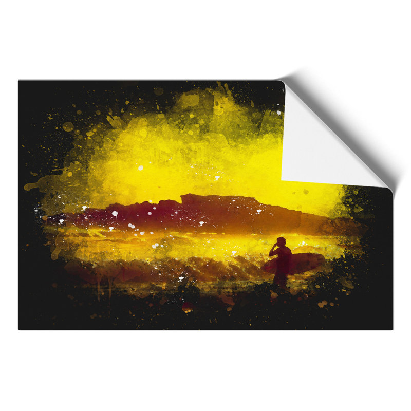 Man Surfing at Sunset Paint Splash - Frameless Print, 59cm H x 84cm W x 0.1cm D