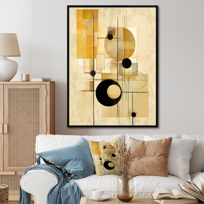 Beige géométrie en mouvement II sur toile, Cadre flottant noir, H 32 po x l 16 po x P 1 po